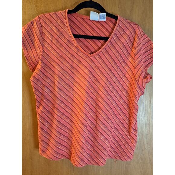Women's Faded Glory Orange Striped T-Shirt - Picture 1 of 7